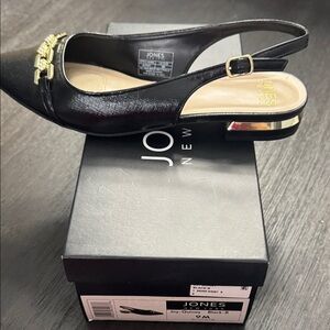 Jones New York Black Slingback Heels with Gold Accents
